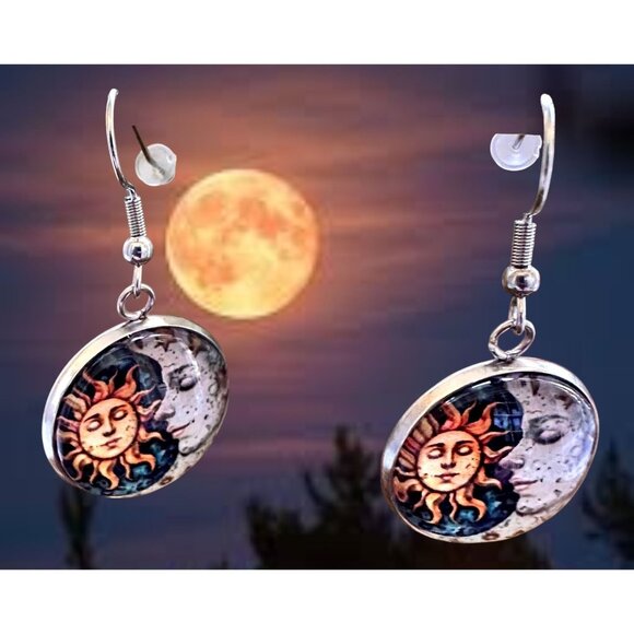 Sun Moon Earrings Navy Blue Eclectic Planet Astrology Zodiac Celestial Tarot New - Picture 2 of 11